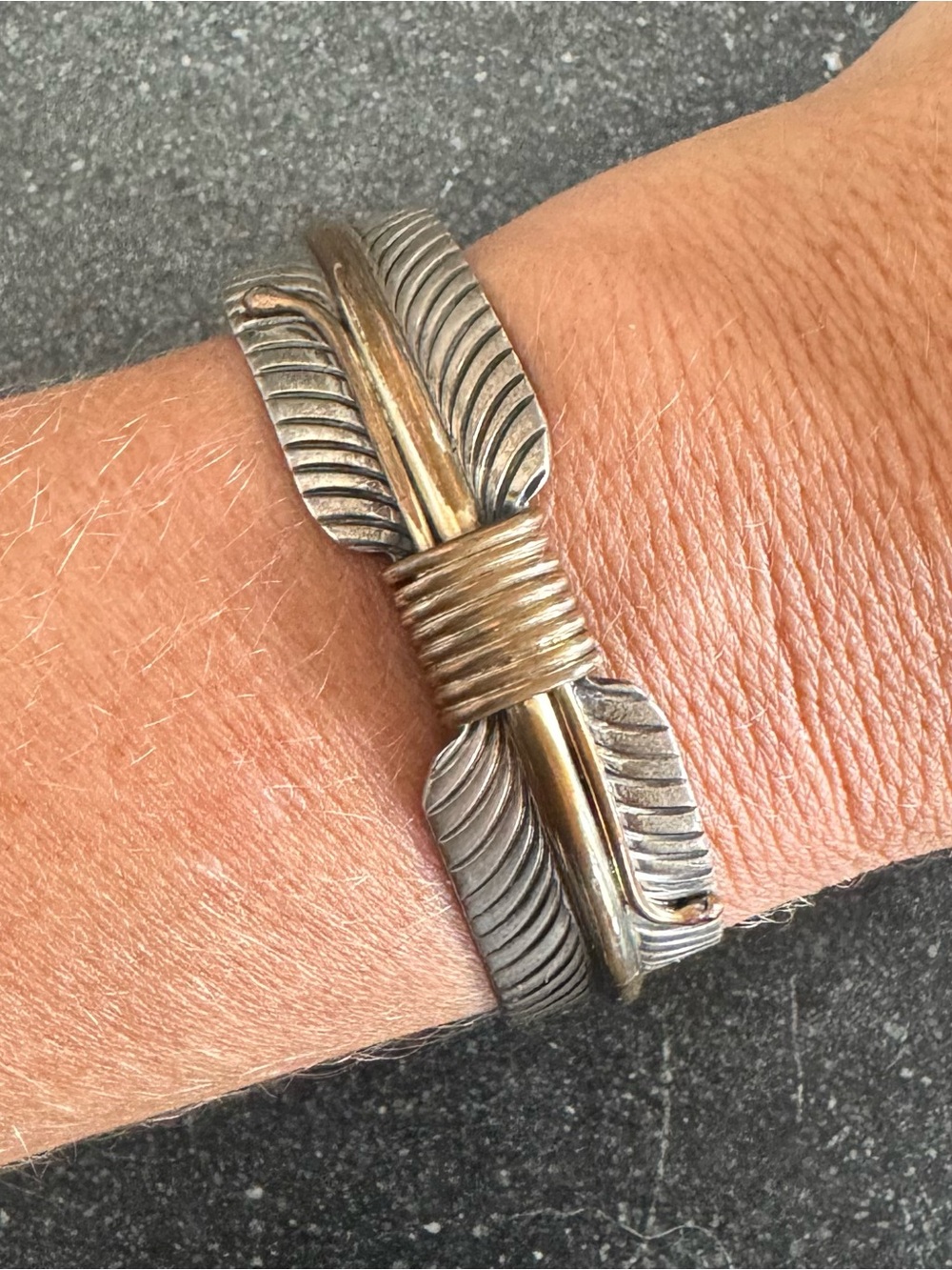 Vintage Navajo Sterling Silver Feather Cuff Bracelet by Lee Bennett